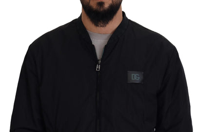Chaqueta bomber con cremallera y logo en nailon negro de Dolce & Gabbana
