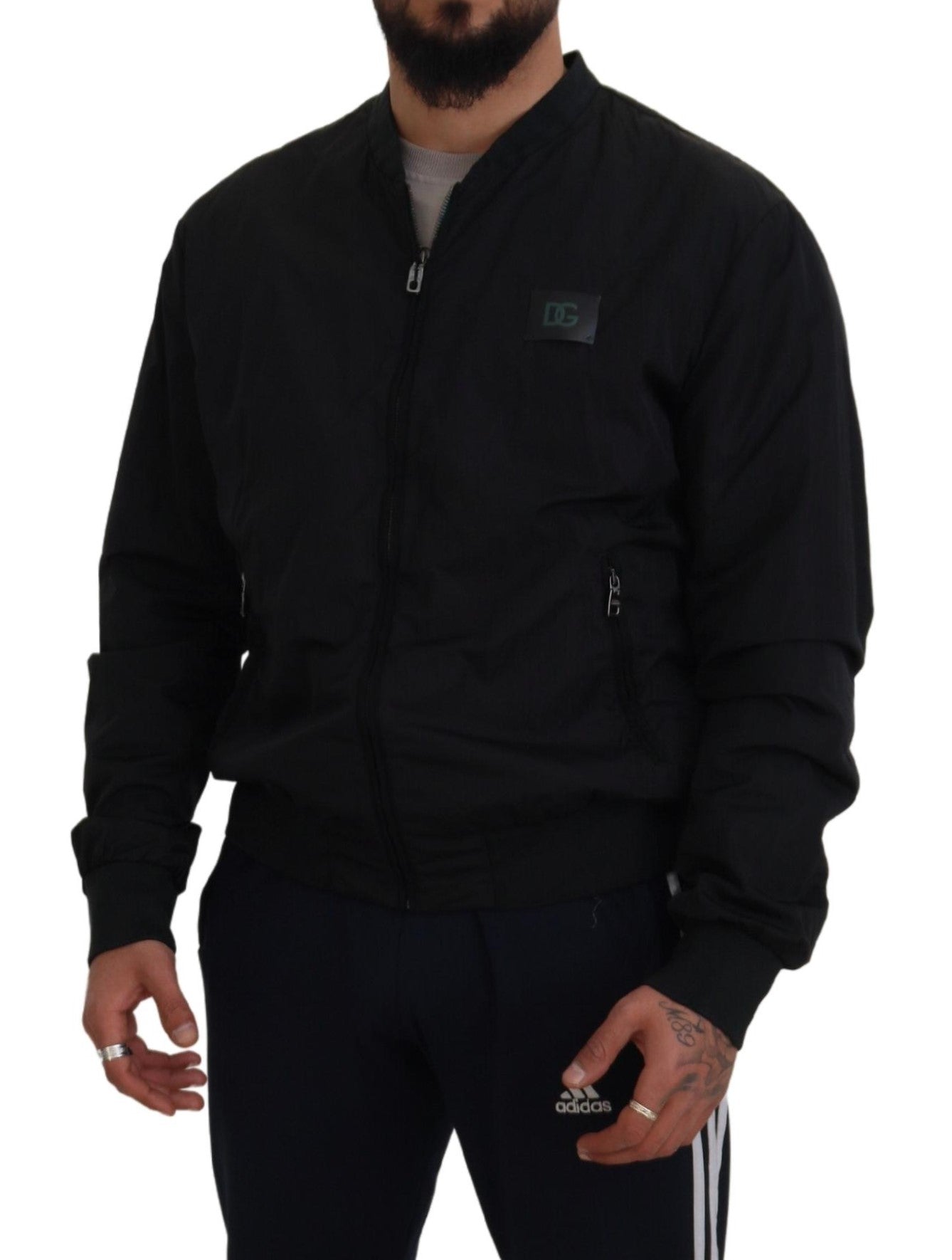 Chaqueta bomber con cremallera y logo en nailon negro de Dolce & Gabbana