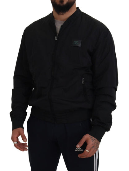 Chaqueta bomber con cremallera y logo en nailon negro de Dolce & Gabbana