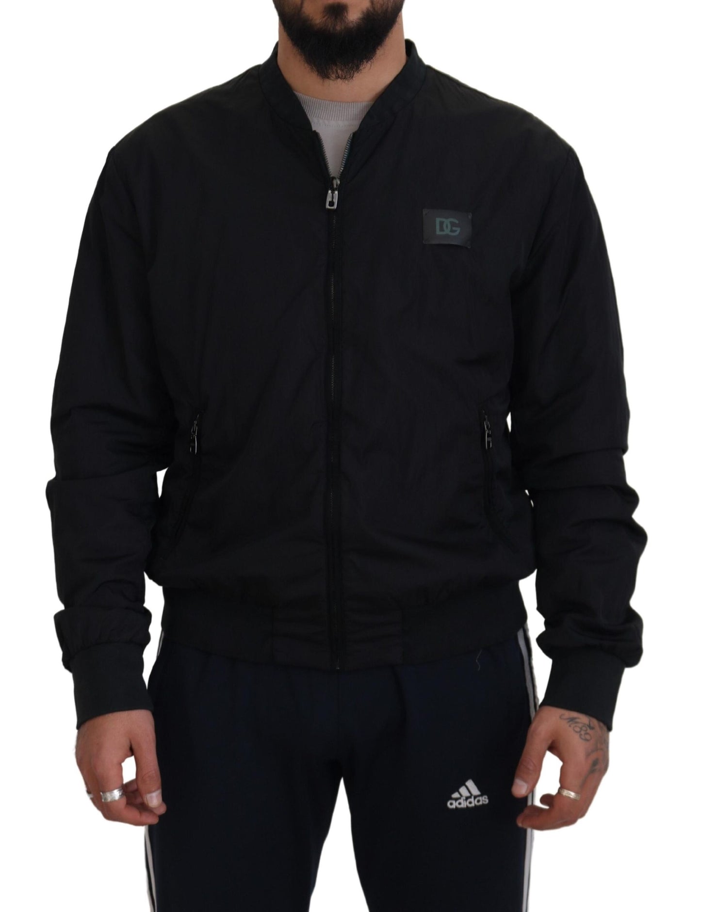 Chaqueta bomber con cremallera y logo en nailon negro de Dolce & Gabbana
