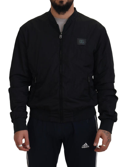 Chaqueta bomber con cremallera y logo en nailon negro de Dolce & Gabbana