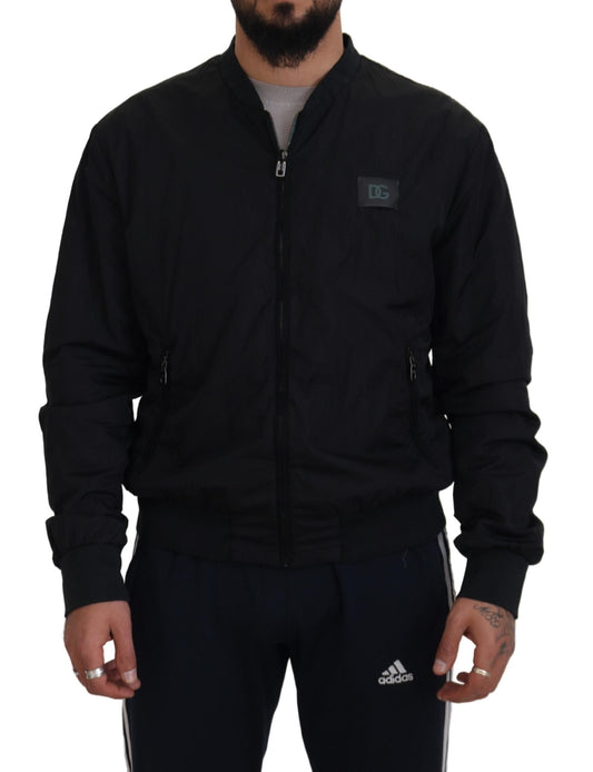 Chaqueta bomber con cremallera y logo en nailon negro de Dolce & Gabbana