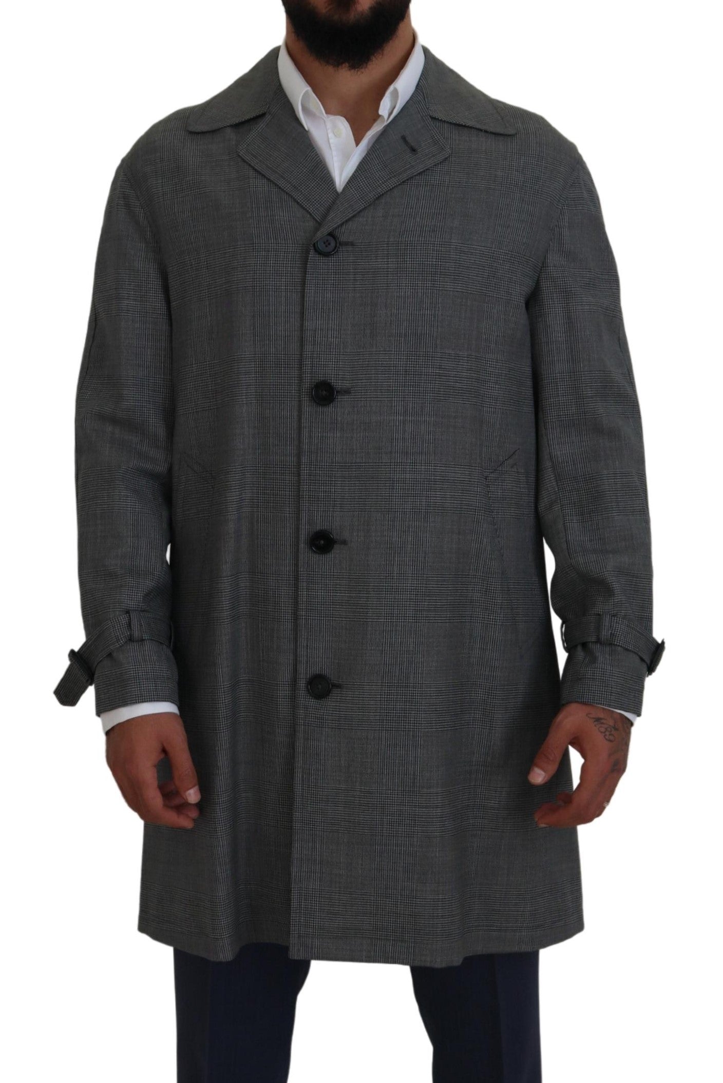 Dolce & Gabbana Abrigo Largo de Lana Gris a Cuadros