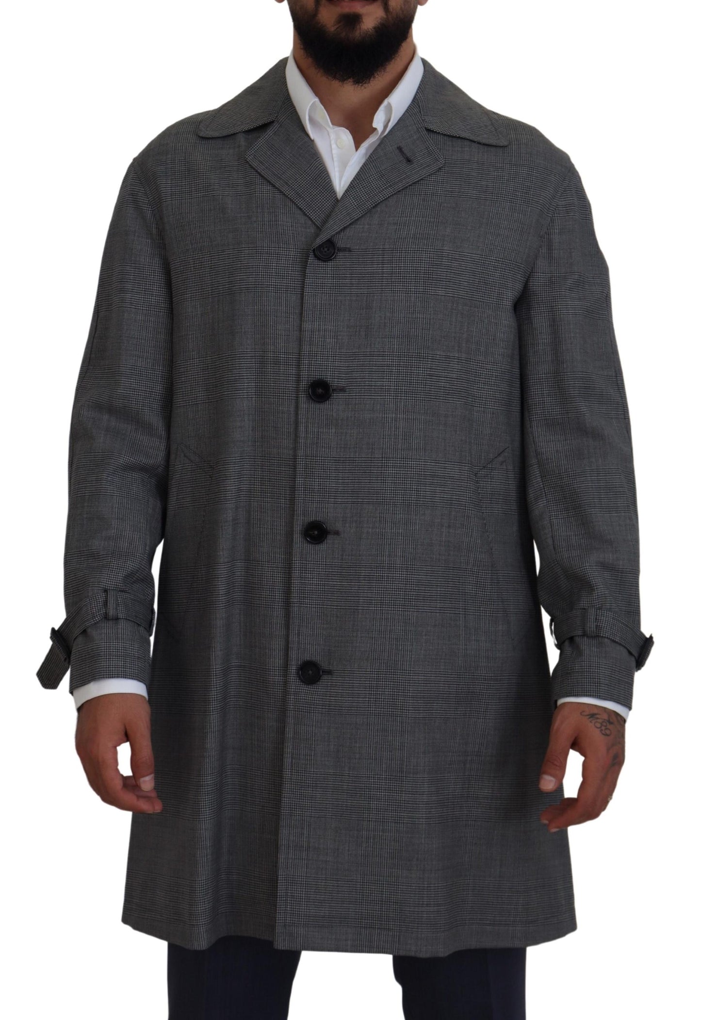 Dolce & Gabbana Abrigo Largo de Lana Gris a Cuadros