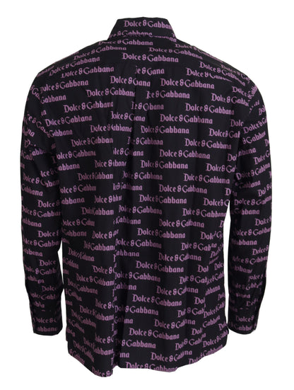 Camisa formal entallada con logo negro y morado de Dolce & Gabbana