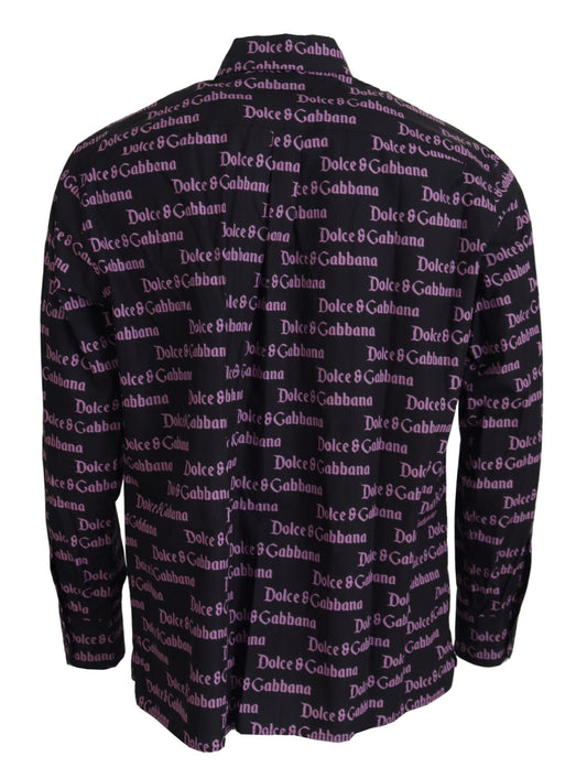 Camisa formal entallada con logo negro y morado de Dolce & Gabbana
