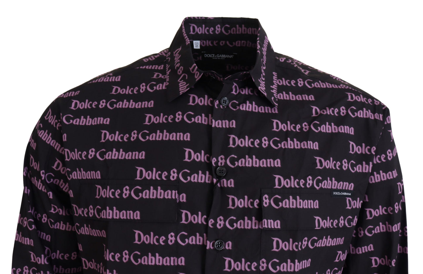 Camisa formal entallada con logo negro y morado de Dolce & Gabbana