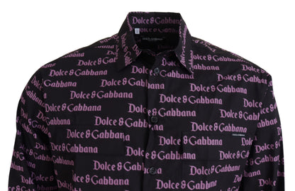 Camisa formal entallada con logo negro y morado de Dolce & Gabbana