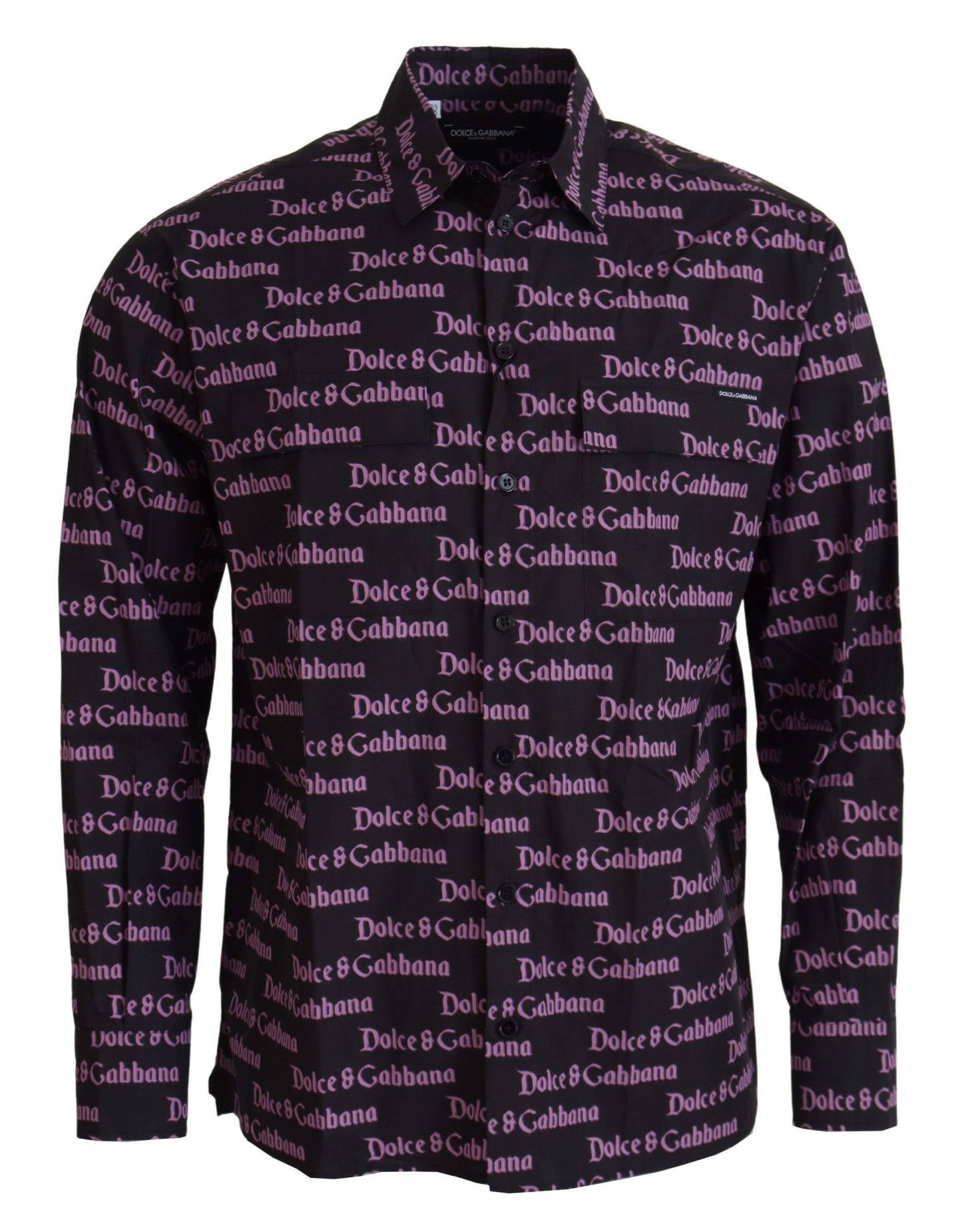 Camisa formal entallada con logo negro y morado de Dolce & Gabbana