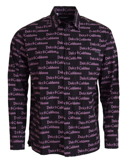 Camisa formal entallada con logo negro y morado de Dolce & Gabbana