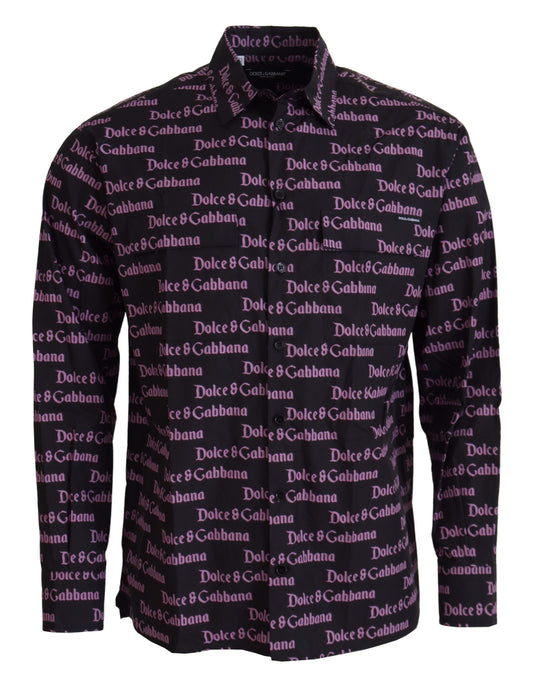 Camisa formal entallada con logo negro y morado de Dolce & Gabbana