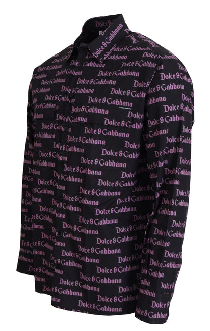 Camisa formal entallada con logo negro y morado de Dolce & Gabbana