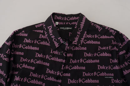 Camisa formal entallada con logo negro y morado de Dolce & Gabbana