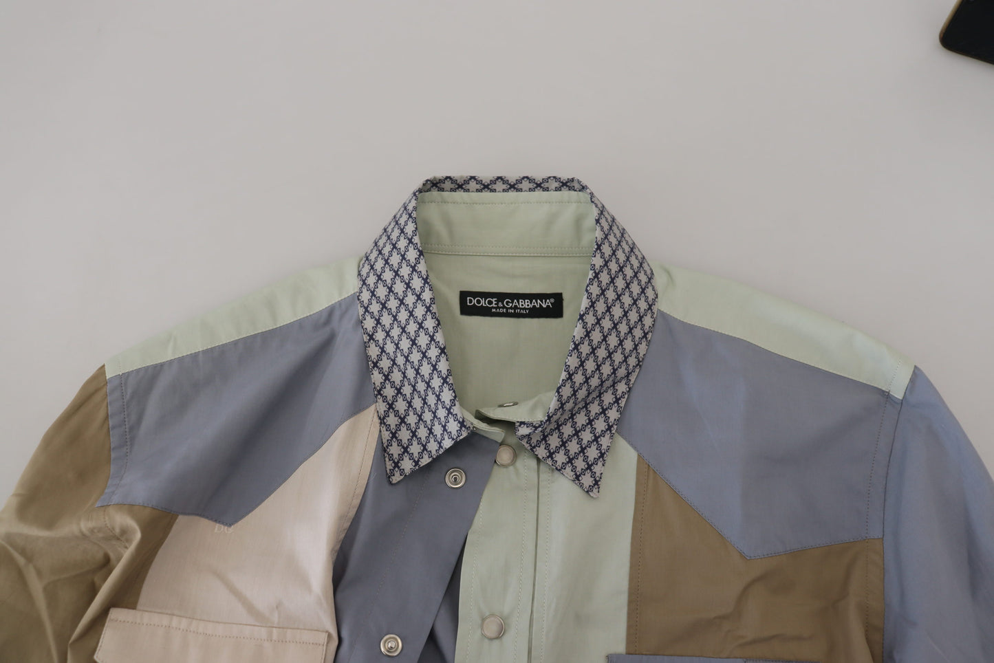 Camisa entallada con patchwork multicolor de algodón de Dolce & Gabbana