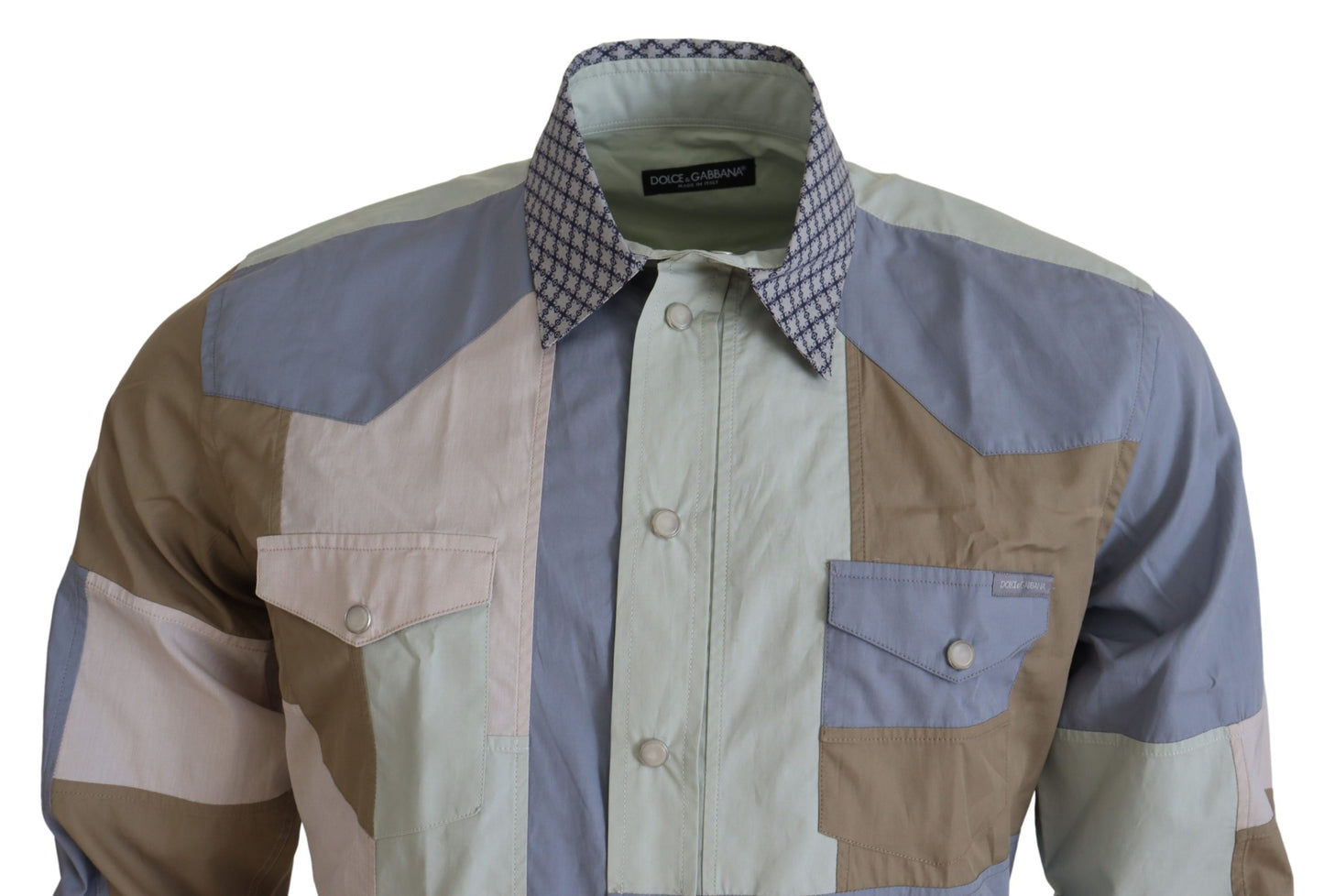 Camisa entallada con patchwork multicolor de algodón de Dolce & Gabbana