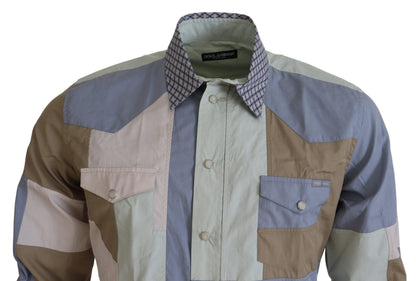 Camisa entallada con patchwork multicolor de algodón de Dolce & Gabbana