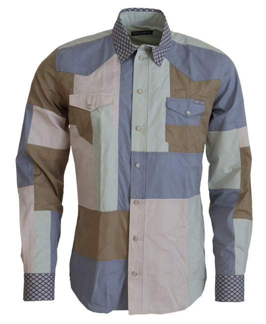 Camisa entallada con patchwork multicolor de algodón de Dolce & Gabbana