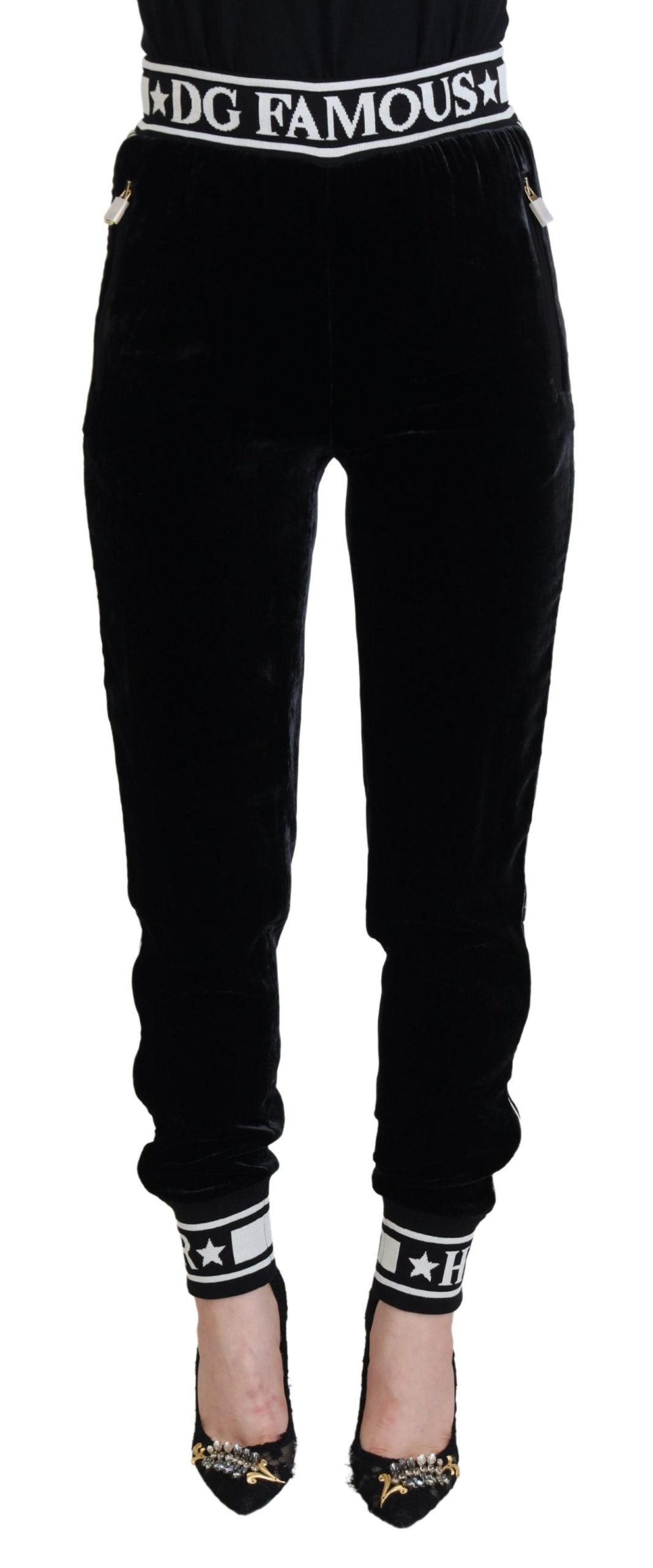 Dolce & Gabbana Pantalones de terciopelo negros con logo DG