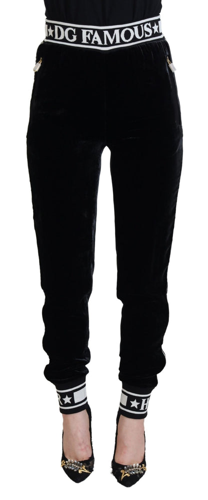 Dolce & Gabbana Pantalones de terciopelo negros con logo DG