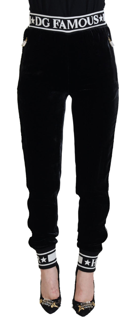 Dolce & Gabbana Pantalones de terciopelo negros con logo DG
