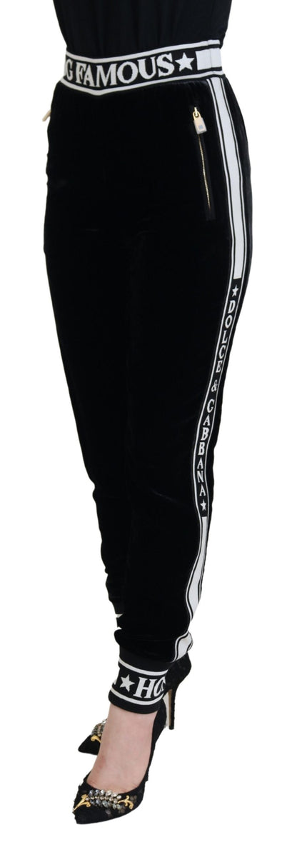 Dolce & Gabbana Pantalones de terciopelo negros con logo DG