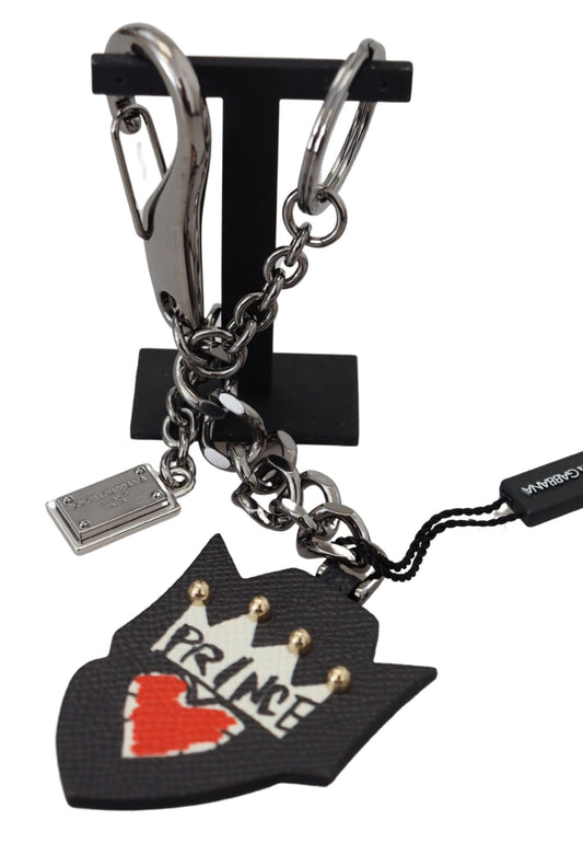 Llavero Dolce & Gabbana Negro Príncipe Tachas Logo Latón Plateado