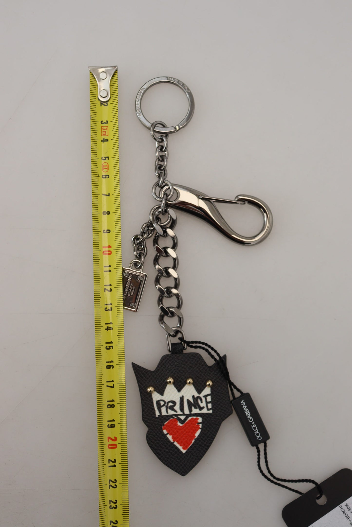 Llavero Dolce & Gabbana Negro Príncipe Tachas Logo Latón Plateado