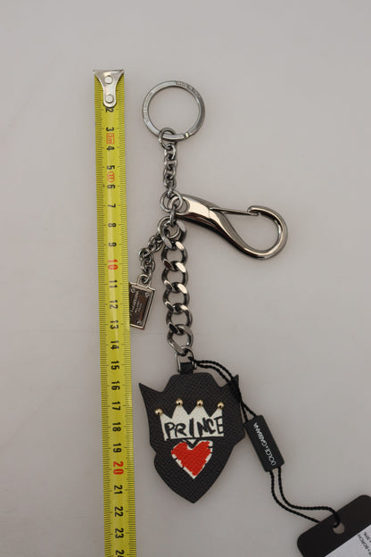 Llavero Dolce & Gabbana Negro Príncipe Tachas Logo Latón Plateado