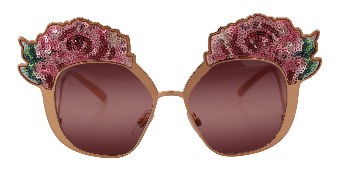 Gafas de sol Dolce & Gabbana DG2202 con bordado de lentejuelas de rosas en oro rosa
