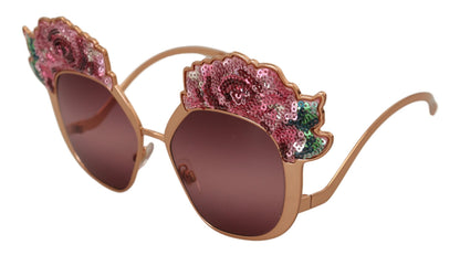Gafas de sol Dolce & Gabbana DG2202 con bordado de lentejuelas de rosas en oro rosa