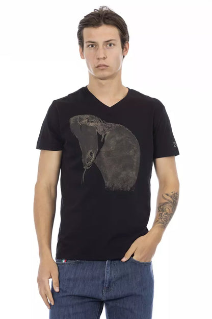 Camiseta Trussardi Action de algodón negro con cuello en V para hombre