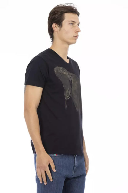 Camiseta Trussardi Action de algodón negro con cuello en V para hombre