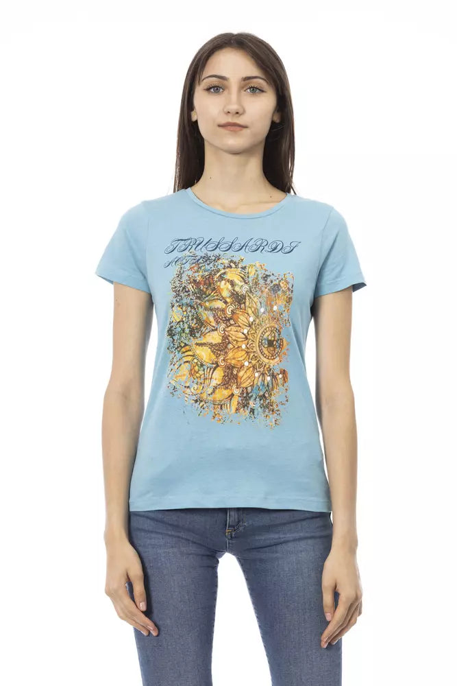 Camiseta de mujer de algodón azul claro Trussardi Action