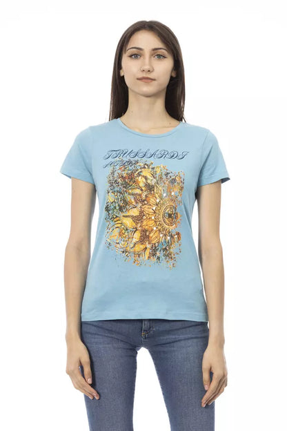 Camiseta de mujer de algodón azul claro Trussardi Action