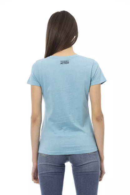 Camiseta de mujer de algodón azul claro Trussardi Action