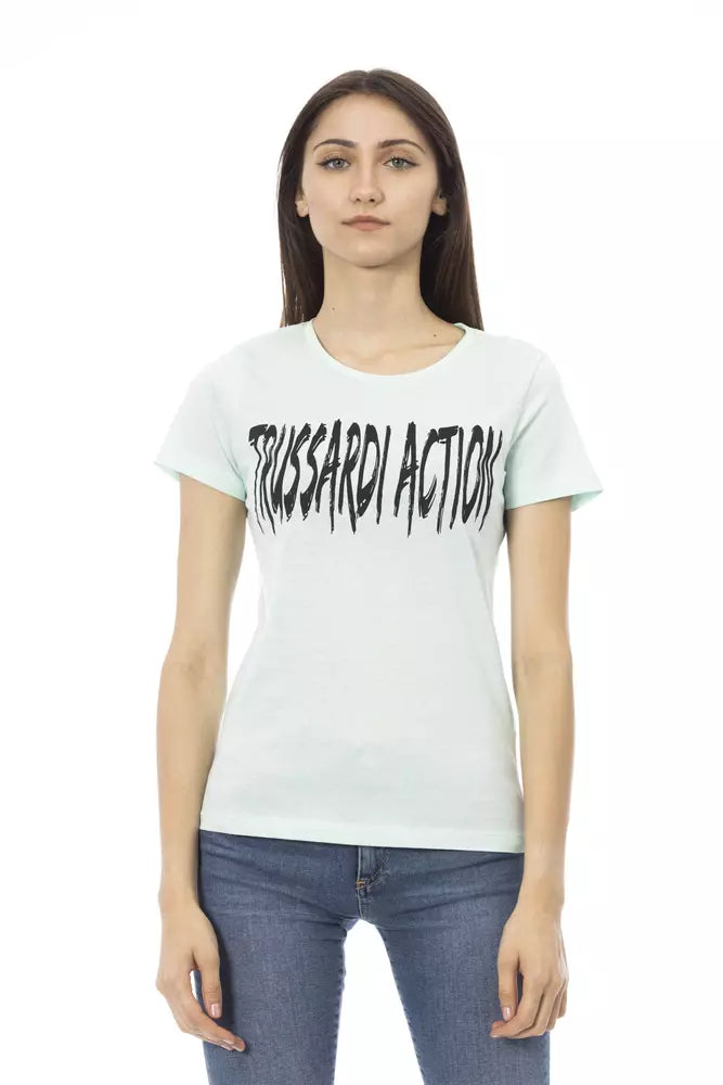 Camiseta de mujer de algodón azul claro Trussardi Action
