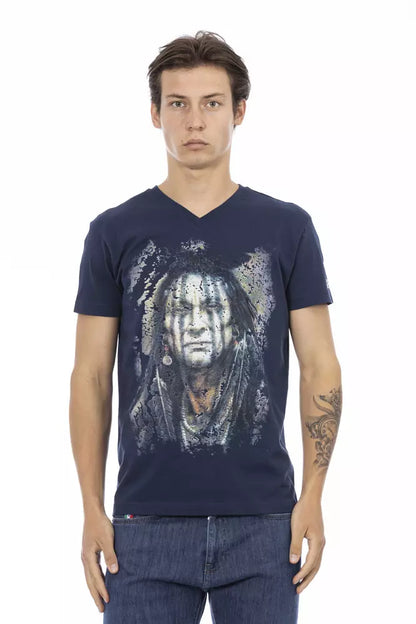Camiseta Trussardi Action de algodón azul con cuello en V para hombre
