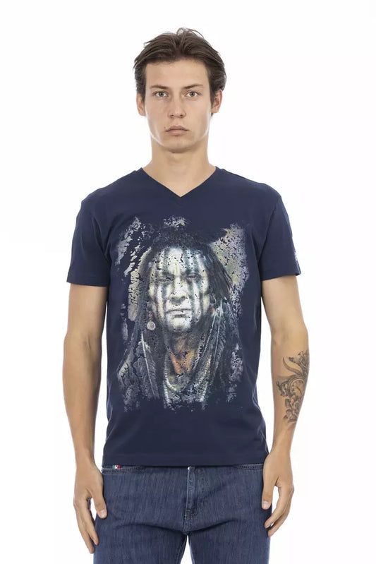 Camiseta Trussardi Action de algodón azul con cuello en V para hombre