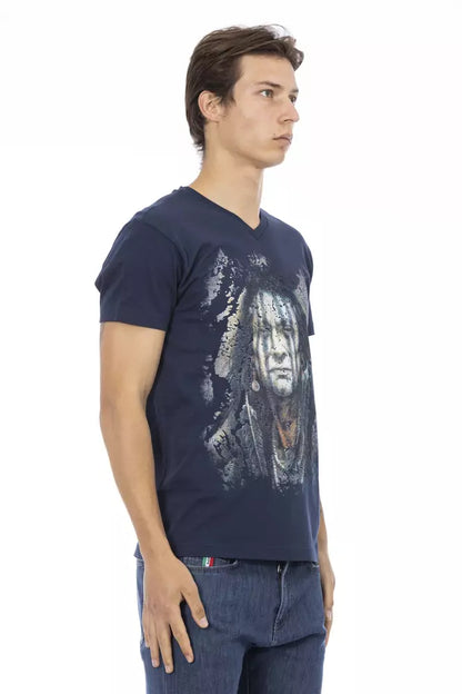 Camiseta Trussardi Action de algodón azul con cuello en V para hombre