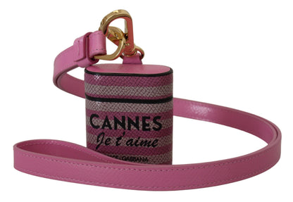 Estuche para AirPods Dolce & Gabbana de cuero rosa y negro con correa y logo metálico dorado