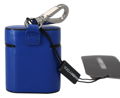 Estuche para Airpods Dolce & Gabbana de cuero azul con logotipo de metal plateado