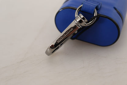 Estuche para Airpods Dolce & Gabbana de cuero azul con logotipo de metal plateado
