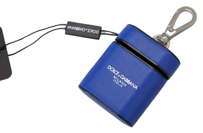 Estuche para Airpods Dolce & Gabbana de cuero azul con logotipo de metal plateado