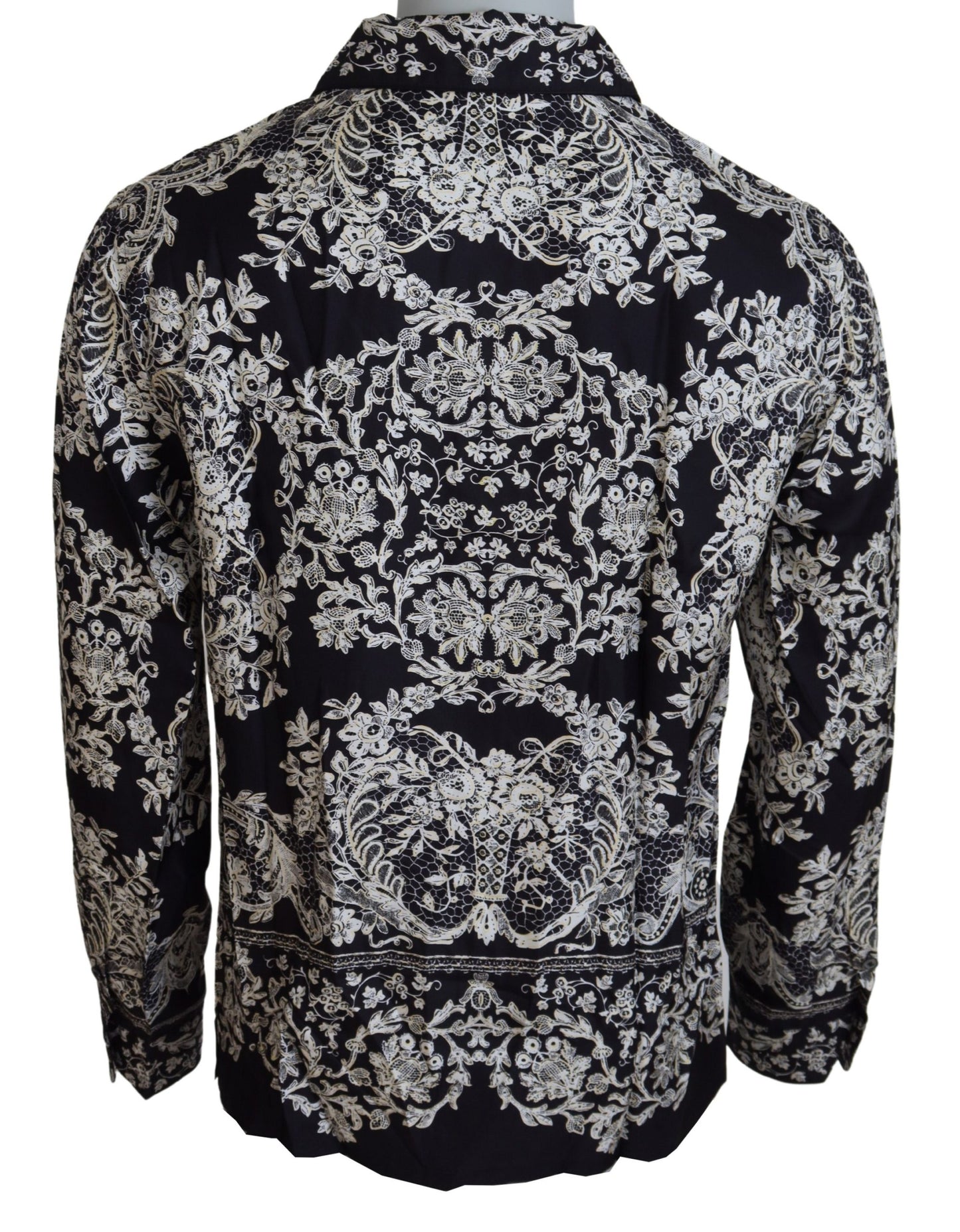 Camisa casual de satén con estampado floral barroco de seda azul de Dolce & Gabbana