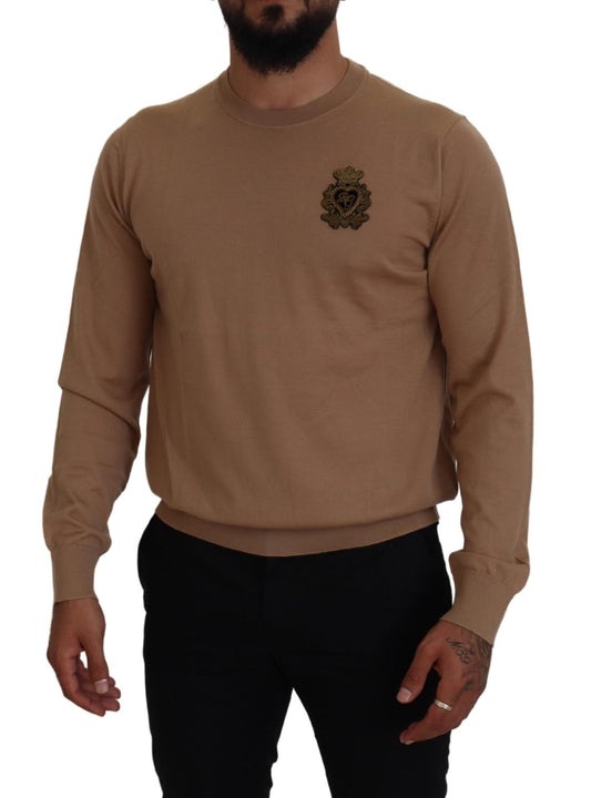 Suéter de punto Dolce & Gabbana beige con logo de corona y cuello redondo de cachemir