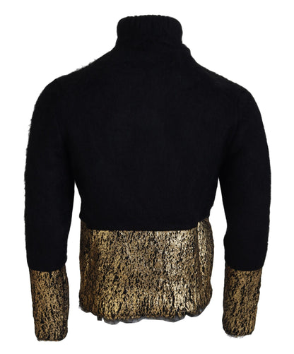 Dolce & Gabbana Jersey de cuello alto en mohair negro y dorado para hombre