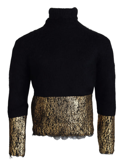 Dolce & Gabbana Jersey de cuello alto en mohair negro y dorado para hombre