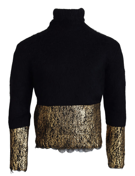 Dolce & Gabbana Jersey de cuello alto en mohair negro y dorado para hombre