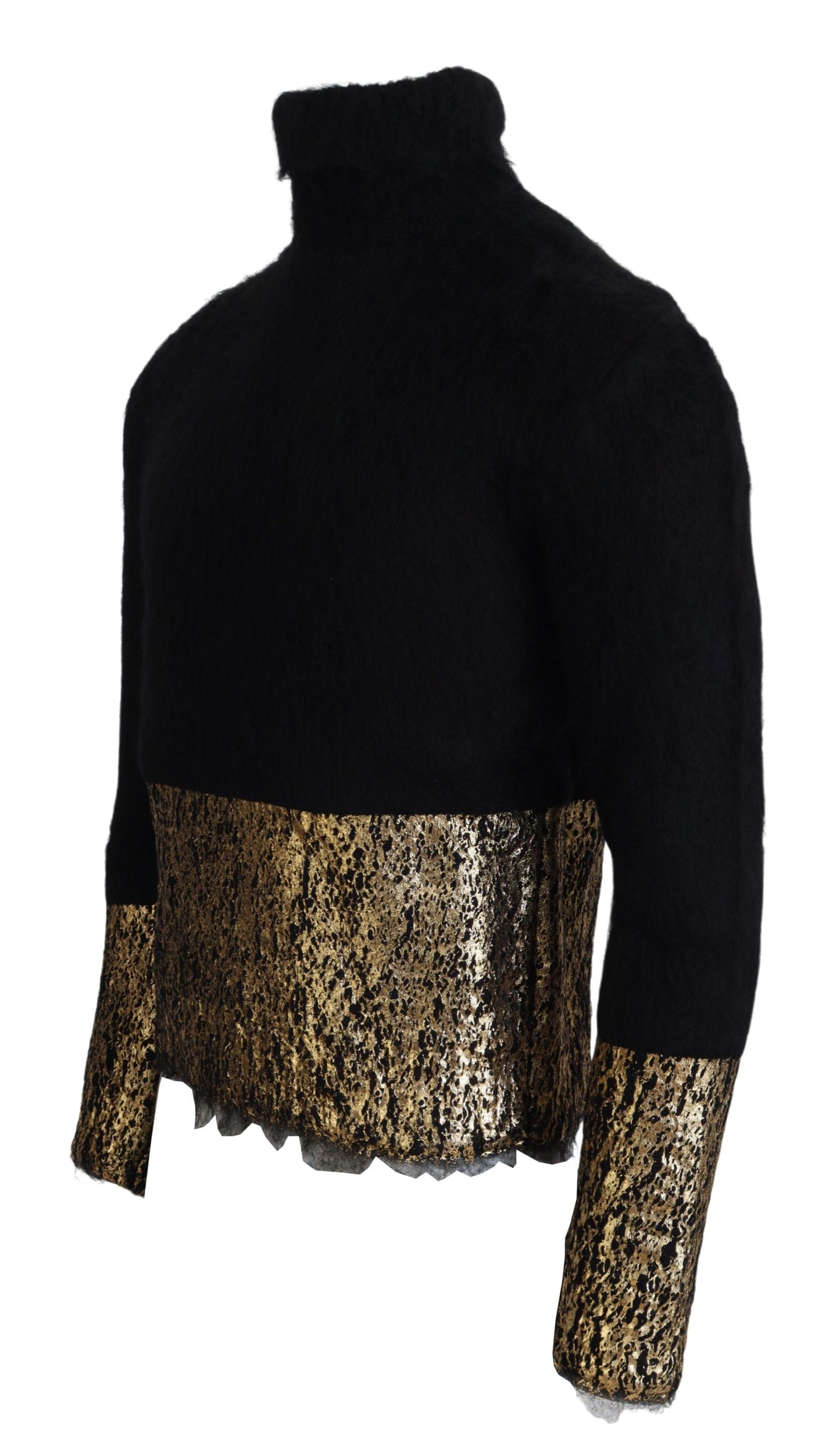 Dolce & Gabbana Jersey de cuello alto en mohair negro y dorado para hombre