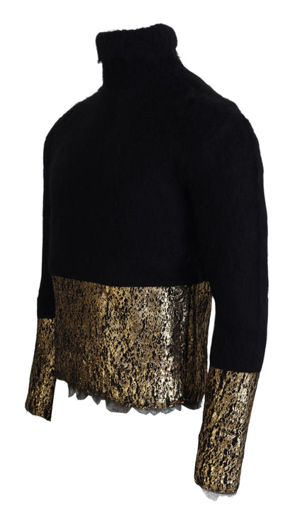 Dolce & Gabbana Jersey de cuello alto en mohair negro y dorado para hombre